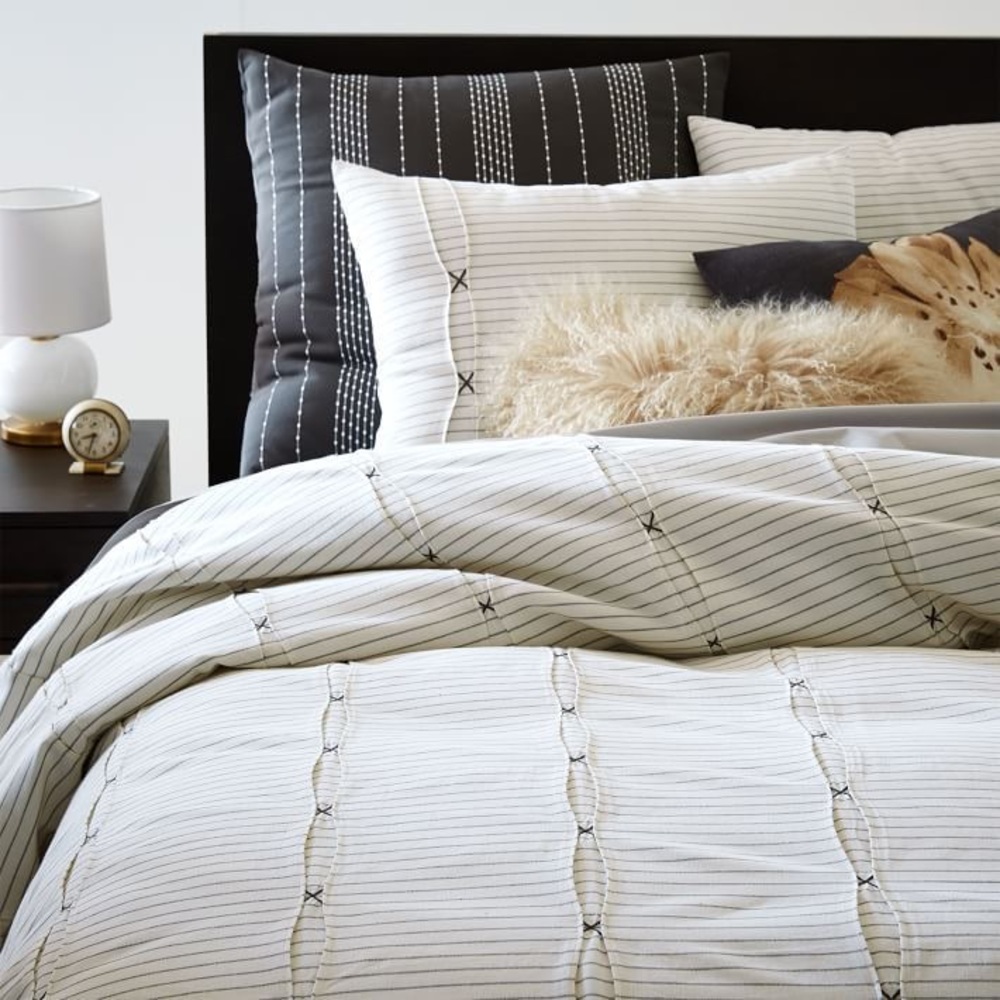 West Elm Pleats & Stripes Full/Queen Duvet Cover